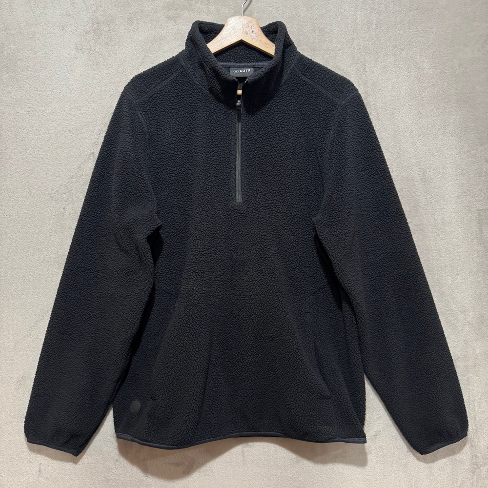 Cuts Mens Large Black Sherpa Fleece Quarter Zip Pullover Sweater Jacket L